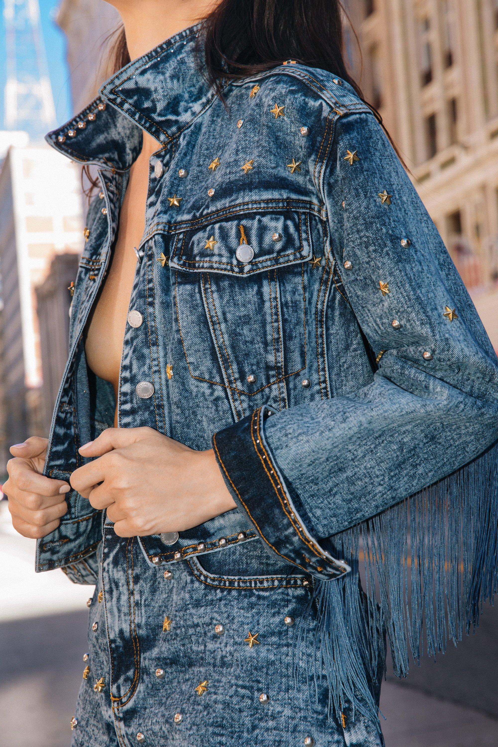 Studded denim jacket hot sale womens